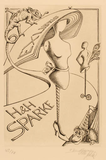 Exlibris by Ulrich Karlkurt Köhler from Germany for Heidi & Horst Sparke - 