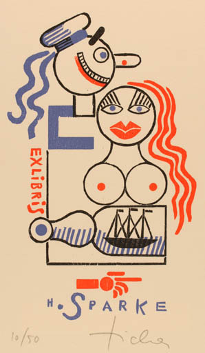 Exlibris by Hans Ticha from Germany for Heidi & Horst Sparke - Literature Maritime 