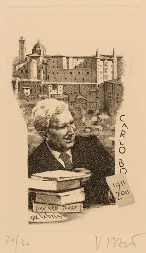 Exlibris by Vincenzo Gatti from Italy for Gian Carlo Torre - Book Castle/Palace Portrait 