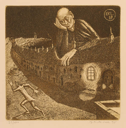 Exlibris by Jindrich Pilecek from Czech Republic for I. P. - Architecture Man Portrait 