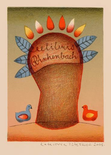 Exlibris by Katerina Viteckova from Czechoslovakia for Rosemarie Aschenbach - Abstract Bird 