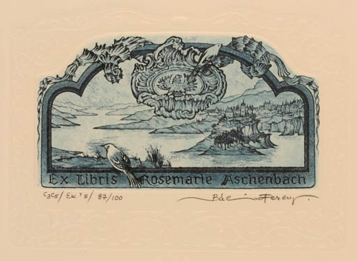 Exlibris by Ferenc Balint from Hungary for Rosemarie Aschenbach - Scenery/Landscape 