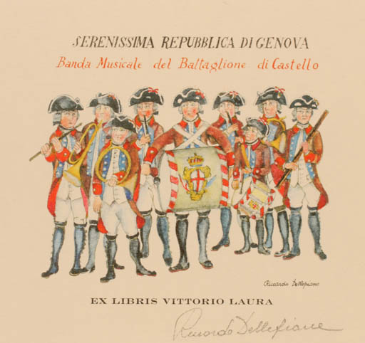 Exlibris by Riccardo Dellepiane from Italy for Vittorio Laura - Military/War Music 