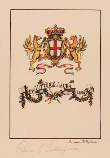 Exlibris by Riccardo Dellepiane from Italy for Vittorio Laura - Heraldry 