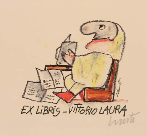 Exlibris by Emanuele Luzzati from Italy for Vittorio Laura - 