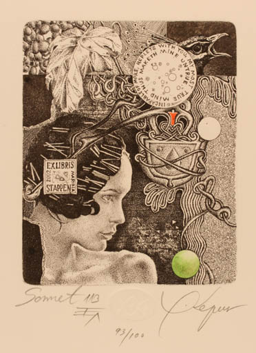 Exlibris by Hristo Kerin from Bulgaria for Marina Stappen - Woman 