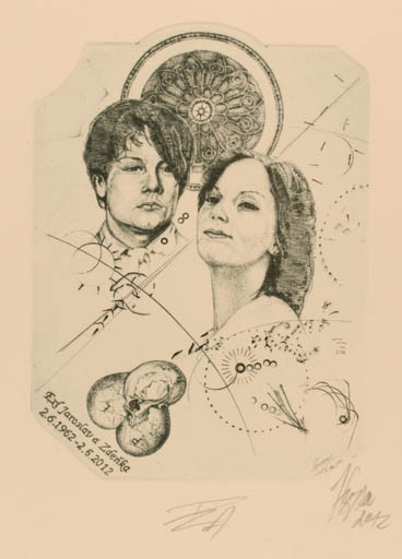 Exlibris by Jaroslav a Zdenka from Czech Republic for Günter Hujber - Couple Portrait 