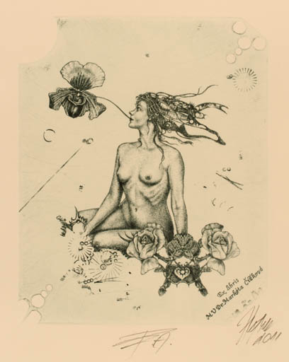 Exlibris by Günter Hujber from Czech Republic for Marketa Cizkova - Flower Woman 