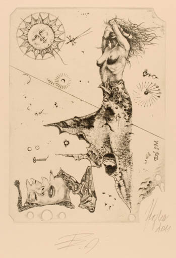 Exlibris by Günter Hujber from Czech Republic for J. M. - Woman Surrealism 