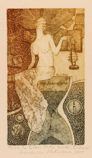 Exlibris by Anastasia Melnikova from Czech Republic for Helga  Becker-Bickerich - Woman 