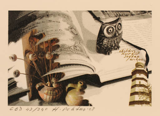 Exlibris by Hasip Pektas from Turkey for Nurgül Arikan - Book Owl 