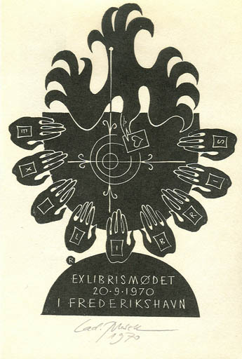 Exlibris by Ladislav Rusek from Czechoslovakia for Klaus Rödel - Abstract Exlibris Congress Bird Hand(s) 