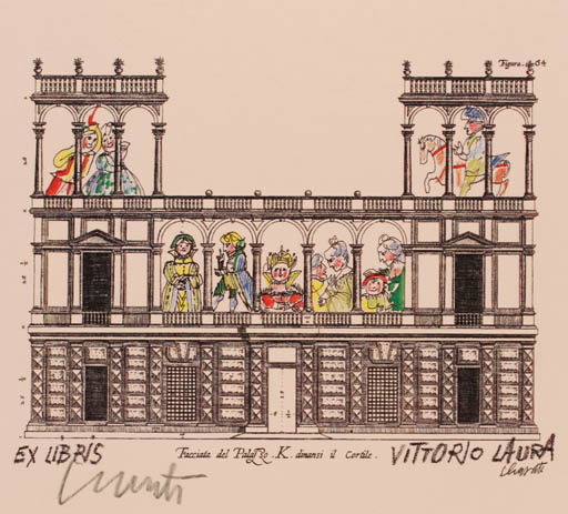 Exlibris by Emanuele Luzzati from Italy for Vittorio Laura - Architecture Castle/Palace 