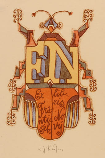 Exlibris by Ladislav J. Kaspar from Yugoslavia for Frantisék Nový - Monogram 