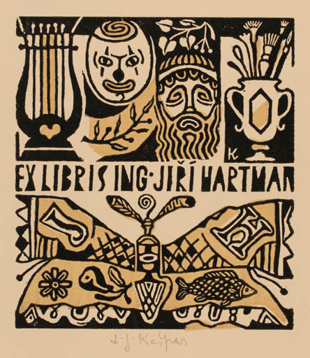 Exlibris by Ladislav J. Kaspar from Yugoslavia for Jiri Hartman - 