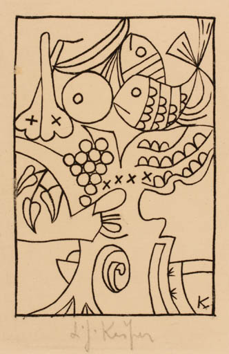 Exlibris by Ladislav J. Kaspar from Yugoslavia for Ladislav J. Kaspar - Fish Fruit Tree 