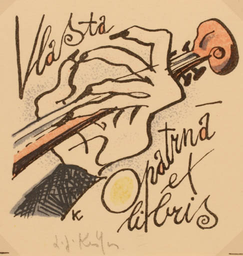 Exlibris by Ladislav J. Kaspar from Yugoslavia for Vlasta Opatrna - Hand(s) Music 