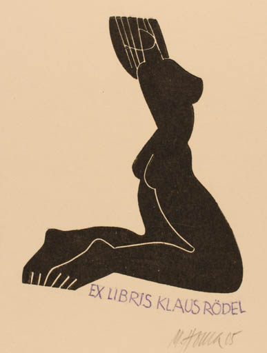 Exlibris by Miroslav Houra from Czech Republic for Klaus Rödel - Woman 