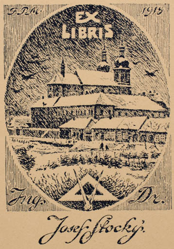 Exlibris by F. P. Maly from Czech Republic for Ing. Dr. Josef Stocky - Architecture Church Scenery/Landscape 