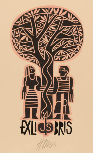 Exlibris by Miroslav Houra from Czech Republic for J S - Adam and Eve 