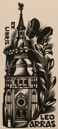 Exlibris by Dr. Otakar Marik from Czech Republic for Leo Arras - Flora Church Butterfly 