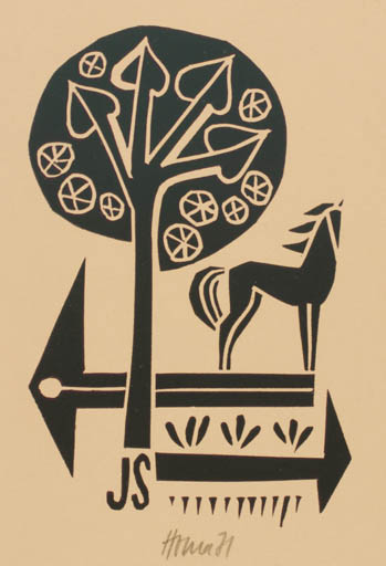 Exlibris by Miroslav Houra from Czech Republic for J. S. - Horse Tree 