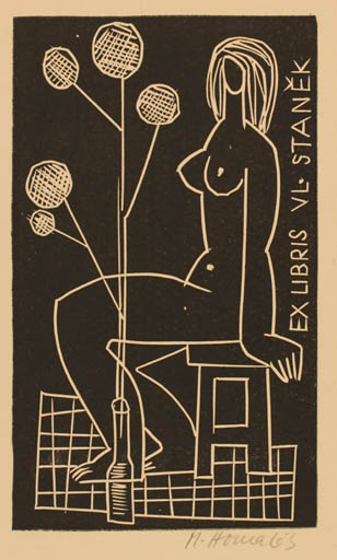 Exlibris by Miroslav Houra from Czech Republic for Vladimir Stanék - Woman 