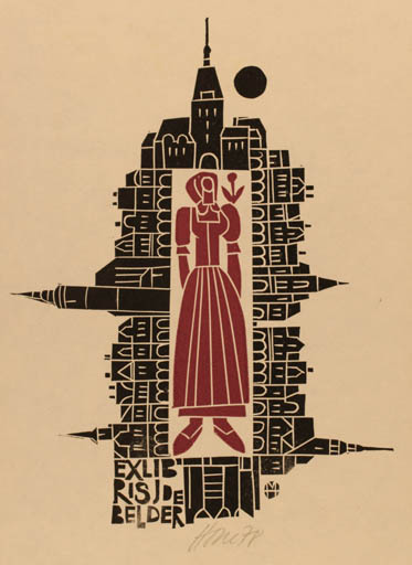 Exlibris by Miroslav Houra from Czech Republic for Josef De Belder - City Woman 