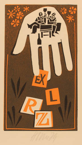 Exlibris by Miroslav Houra from Czech Republic for R. Z. - Hand(s) Wine 