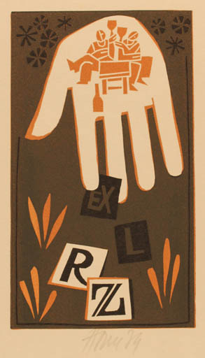 Exlibris by Miroslav Houra from Czech Republic for R. Z. - Hand(s) Wine 