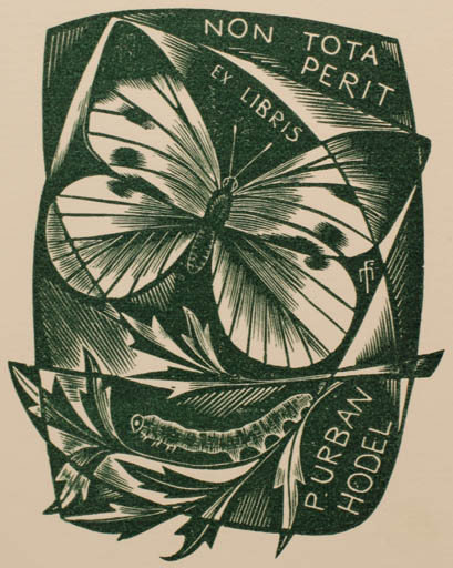 Exlibris by Dr. Otakar Marik from Czech Republic for Pater Urban Hodel - Fauna Flora Butterfly 