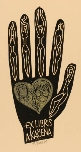 Exlibris by Miroslav Houra from Czech Republic for A. Kacena - Hand(s) Woman 