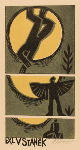 Exlibris by Miroslav Houra from Czech Republic for Vladimir Stanék - Mythology Sun 