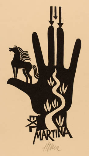 Exlibris by Miroslav Houra from Czech Republic for ? Martina - Horse Hand(s) 