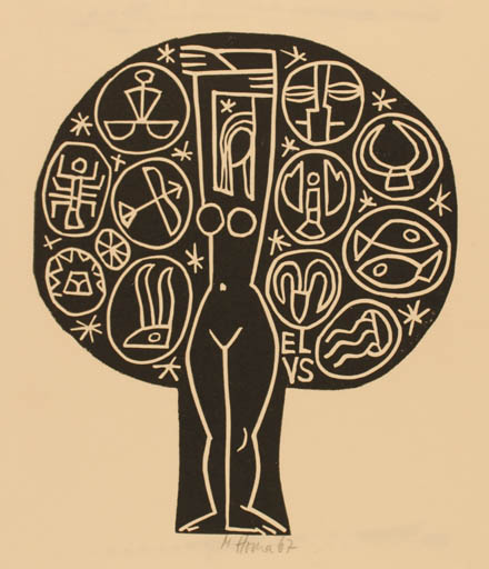 Exlibris by Miroslav Houra from Czech Republic for V. S. - Cosmos Woman 