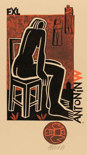 Exlibris by Miroslav Houra from Czech Republic for Antonin W. - Woman 