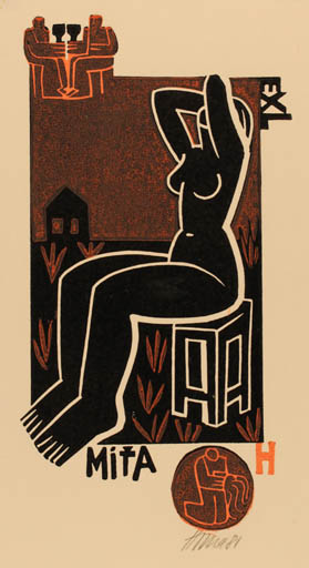 Exlibris by Miroslav Houra from Czech Republic for Mita H. - Woman 