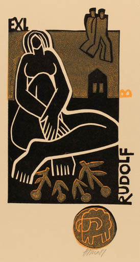 Exlibris by Miroslav Houra from Czech Republic for Rudolf B. - Woman 