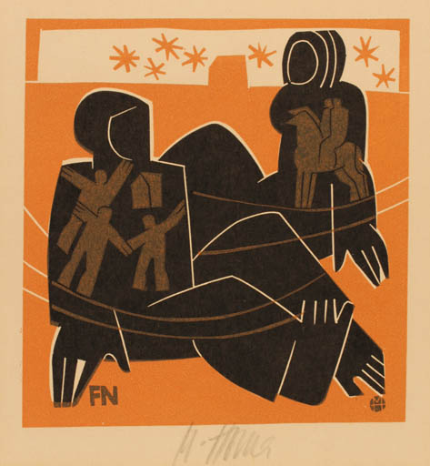 Exlibris by Miroslav Houra from Czech Republic for F. N. - Couple Horseman/Rider 