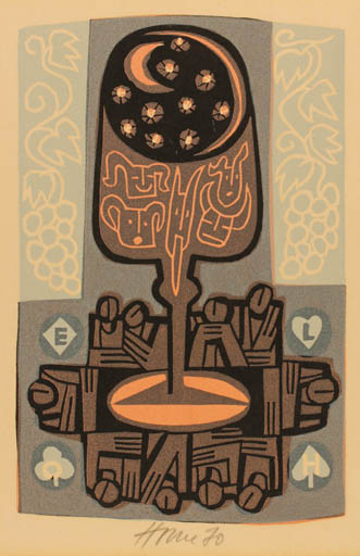 Exlibris by Miroslav Houra from Czech Republic for O. H. - Wine 