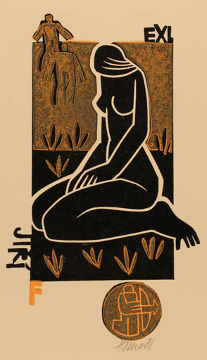 Exlibris by Miroslav Houra from Czech Republic for Jiri F. - Woman 