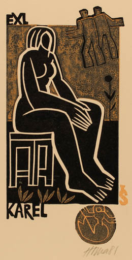 Exlibris by Miroslav Houra from Czech Republic for Karel S. - Woman 