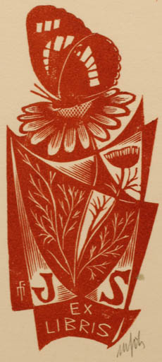 Exlibris by Dr. Otakar Marik from Czech Republic for ? J. S. - Butterfly 