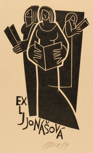 Exlibris by Miroslav Houra from Czech Republic for J. Jonasova - Woman 