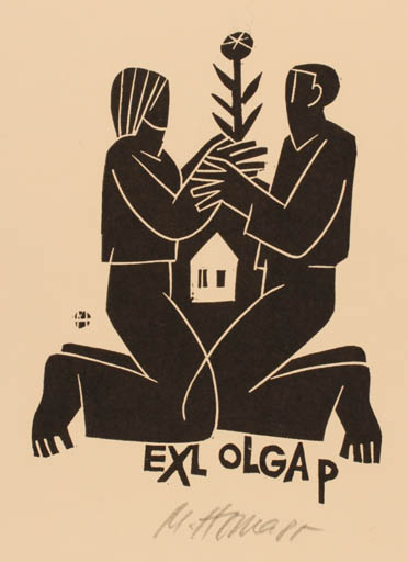 Exlibris by Miroslav Houra from Czech Republic for Olga P. - Couple 