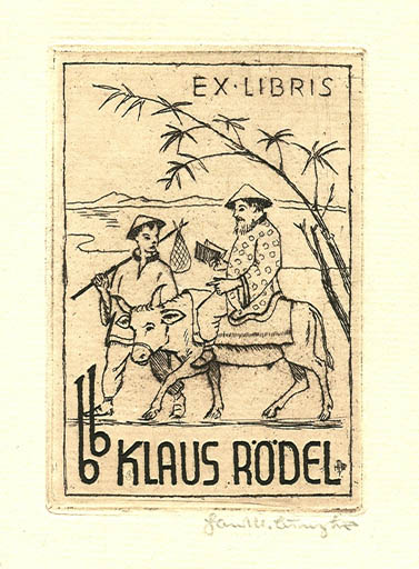 Exlibris by Hans Michael Bungter from Germany for Klaus Rödel - Literature Oriental 