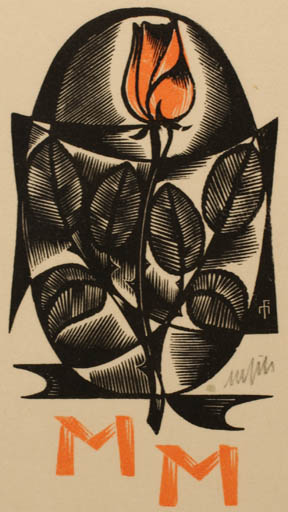 Exlibris by Dr. Otakar Marik from Czech Republic for ? M. M. - Abstract Flower Flora Monogram 