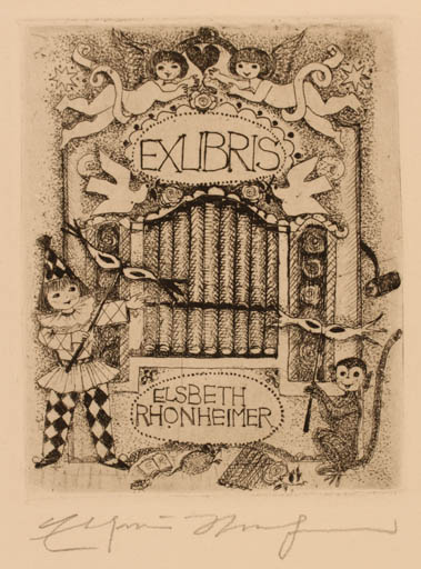 Exlibris by Elfriede Weidenhaus from Germany for Elsbeth Rhonheimer - Child Theater/Cirkus 