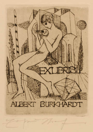 Exlibris by Elfriede Weidenhaus from Germany for Albert Burkhardt - Man 