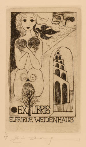 Exlibris by Elfriede Weidenhaus from Germany for Elfriede Weidenhaus - Woman 